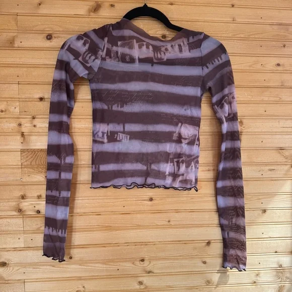 Urban Outfitters Mesh Crop Top Purple Brown Lettuce XS Whimsigoth Fairy Y2K - Picture 1 of 7